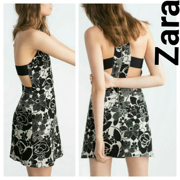 NEW Zara jacquard dress floral bandage black M - Picture 2 of 4