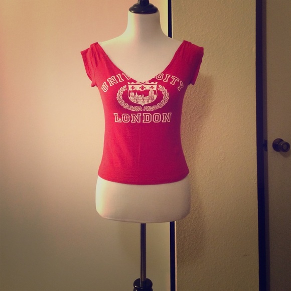 Red University of London v-neck crop top