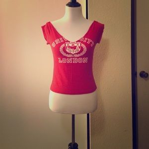 Red University of London v-neck crop top
