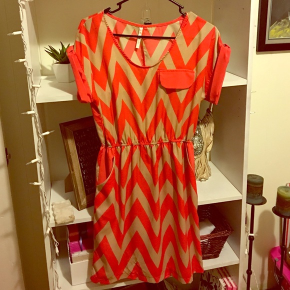 Red & Tan Chevron Dress