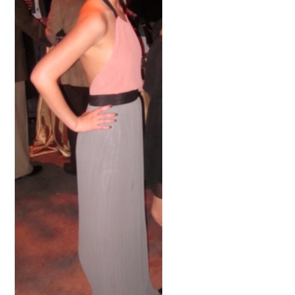 Pleated Blush & Gray Maxi Dress