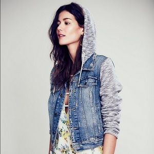 Free People Knit Hooded Denim Jacket