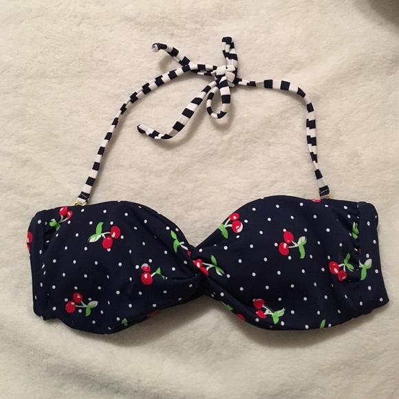 Navy & Cherry Bikini Top