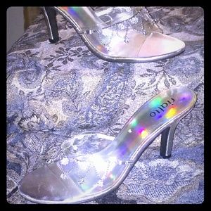 Clear & Silver mule type heels PRICE DROP!