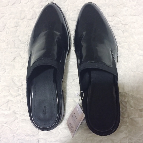Zara black mules with block heel.
