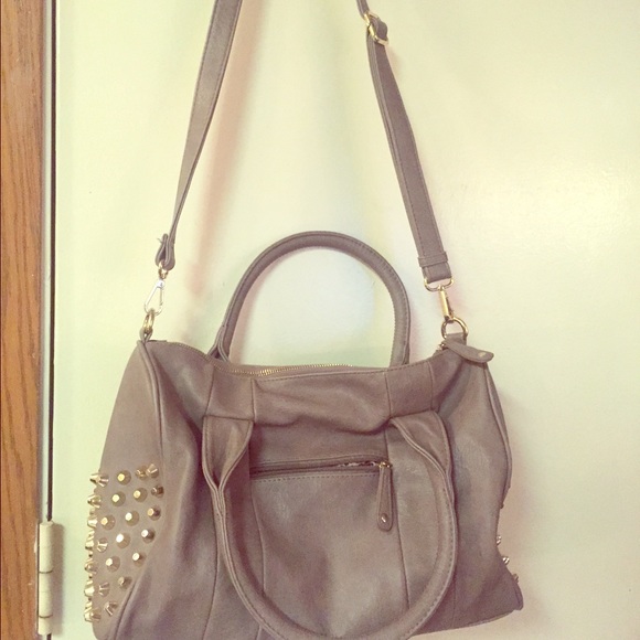 Studded grey leather bag