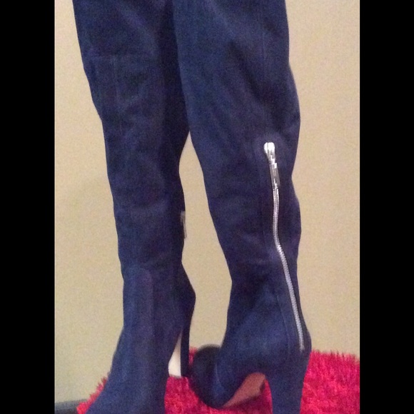 Navy Blue Tall Suede Boot - Picture 1 of 2