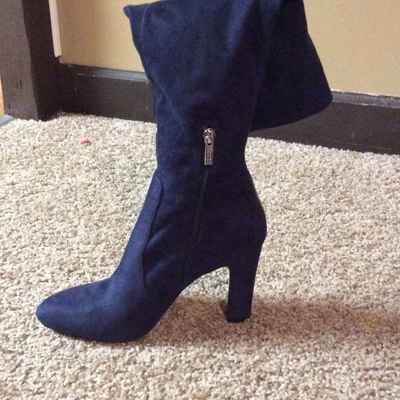 Navy Blue Tall Suede Boot - Picture 2 of 2