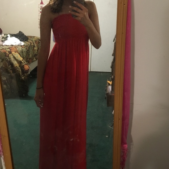 Red strapless long dress