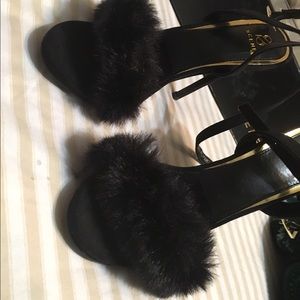 Ankle Strapped Fur Heels