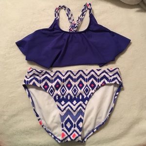 Kids Flounce Top and Aztec Print Bottom Bikini Set