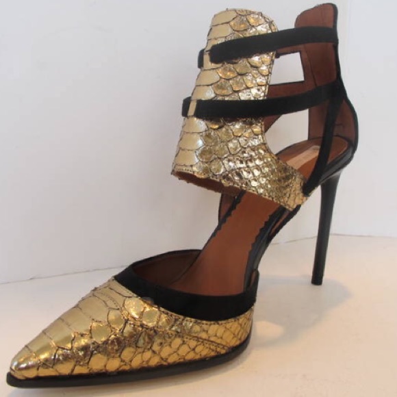 Reed Krakoff Gold Snakeskin Harness Ankle Pump