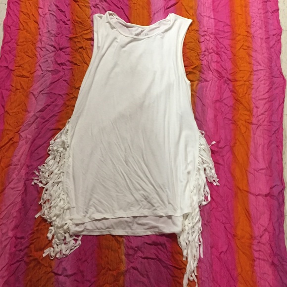 White long tank top with fringe sides