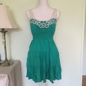 AUW green sleeveless crochet and embroidery dress