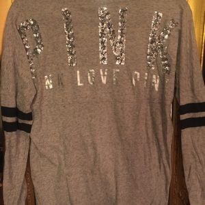 Xs log sleeve sequin gray Victoria's Secret pink