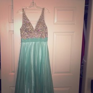 Long Tiffany blue prom dress