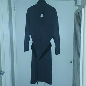 Grey sweater dress long sleeve with black belt