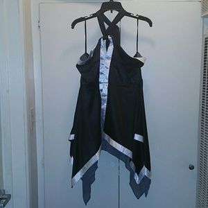 Satin black white and gray tie around neck