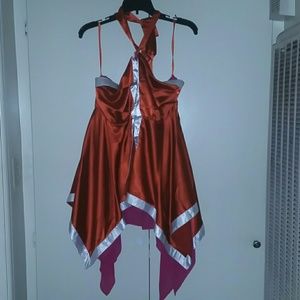 Satin orange pink and white silk shirt