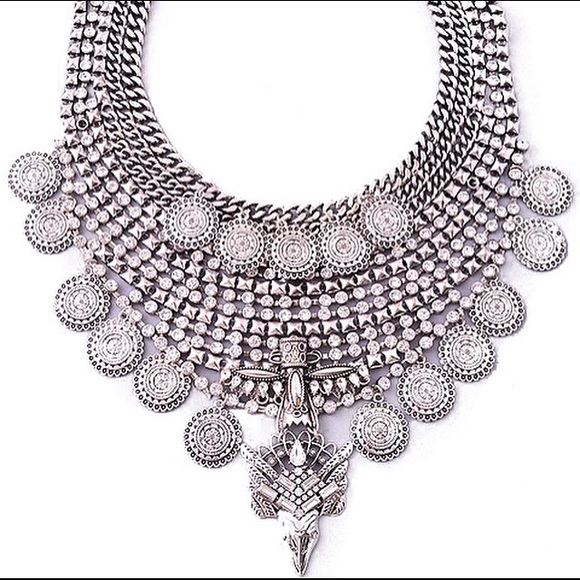 Statement antique silver necklace - New