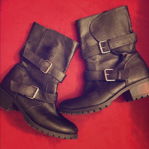 NEW black pleather combat boot