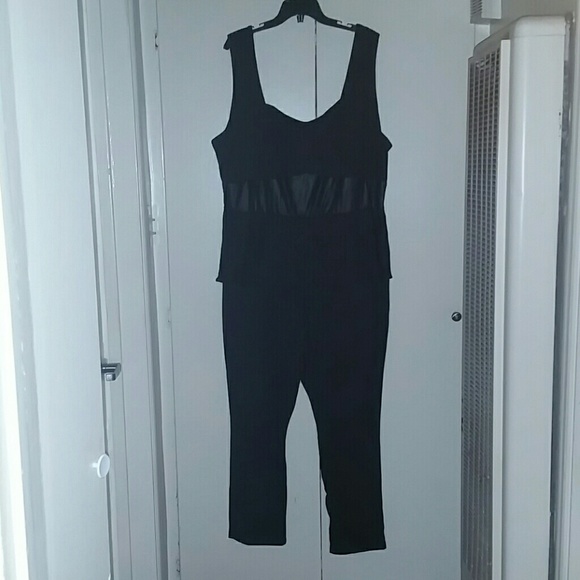Black one piece jump suit sleeveless zipper