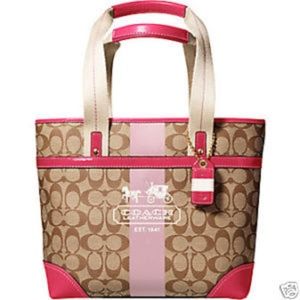 Coach Heritage Signature Stripe Pink/Tan Tote Bag