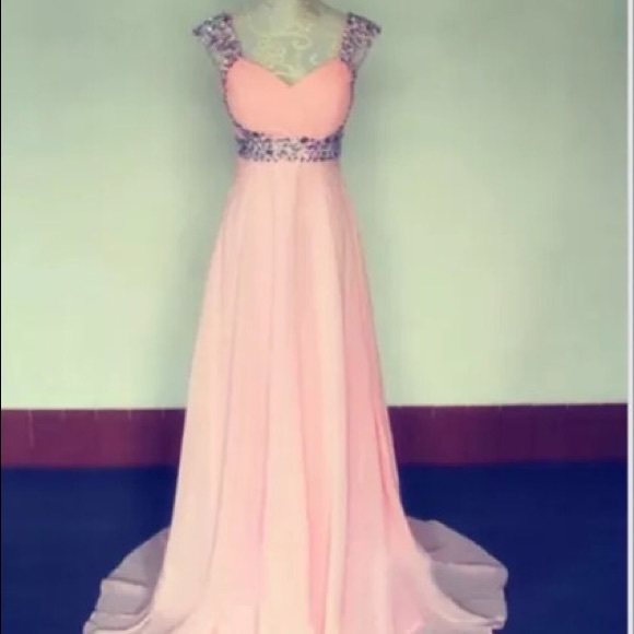 Peach chiffon prom formal dress corset back new