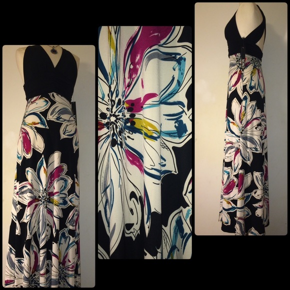 XOXO Halter Crisscross Back Floral Maxi Size Small - Picture 2 of 4