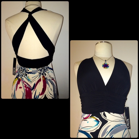 XOXO Halter Crisscross Back Floral Maxi Size Small - Picture 3 of 4