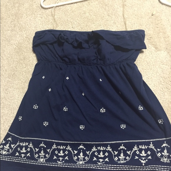 Navy and white strapless top