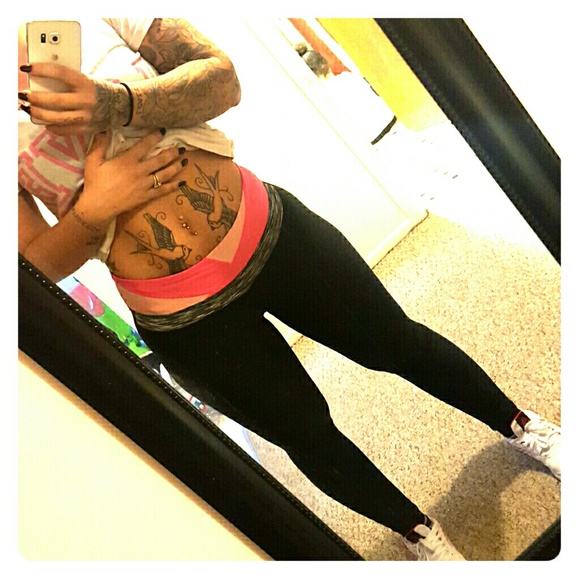 Black Workout pants with pink waist band