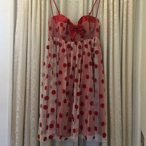 Betsey Johnson red velvet polka dot party dress