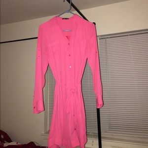 Hot pink shirt dress