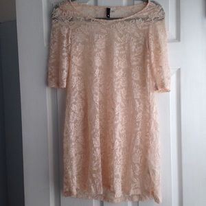 H&M blush pink, floral lace dress.