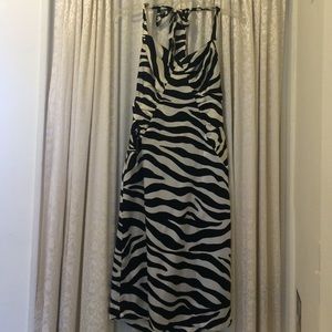 Betsey Johnson satin zebra print halter dress