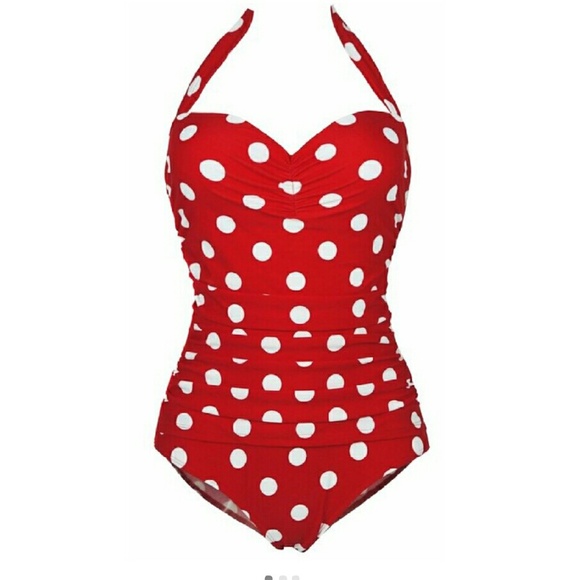 50s Retro Vintage Floral Print White Polka One Pie - Picture 4 of 4