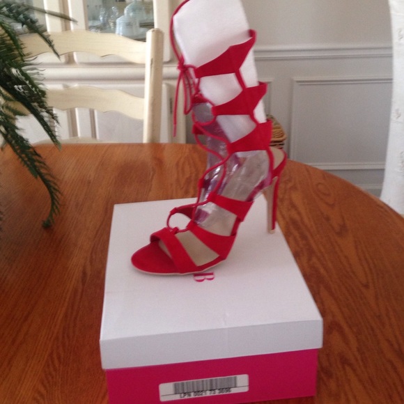 JustFab Shoes - 👠 Red Faux Suede String Sandals
