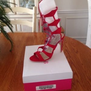 👠 Red Faux Suede String Sandals