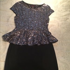 Silver sequin and black peplum dress