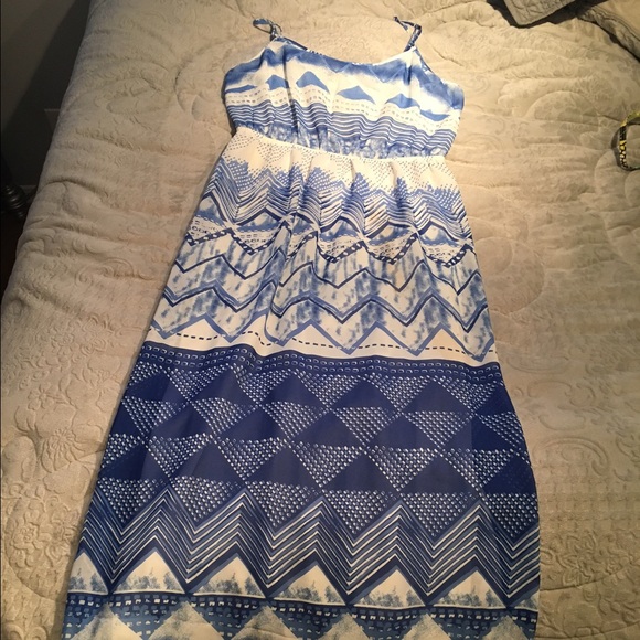 Blue and white maxi dress