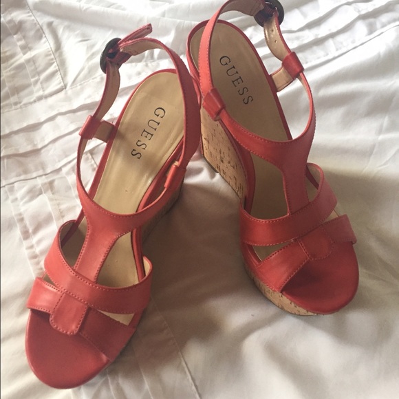 Red leather & cork GUESS wedges
