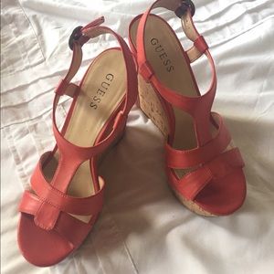 Red leather & cork GUESS wedges