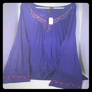 Purple Blouse with Embroidered Design