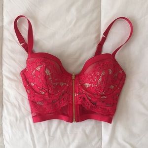 Victoria's Secret red lace long line bra