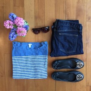 Engineered-Stripe Indigo Boatneck Top