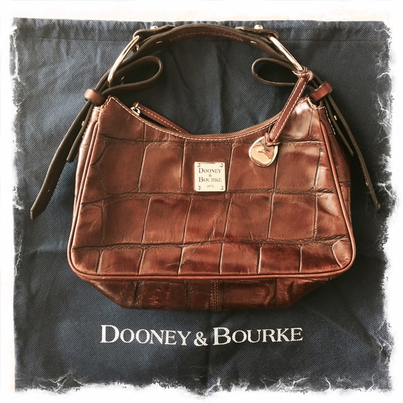 Dooney & Bourke Harrison Croc Embossed Hobo Bag Brown Leather - Picture 1 of 4