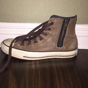 Brown leather converse hi-tops