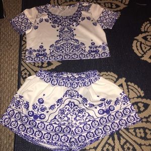 White and royal blue two piece set