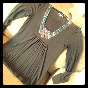 Loft Beaded Green Top Sz M
